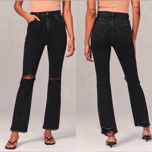 A&F Ankle Straight Ultra High Rise 28 Regular Washed Black Ripped